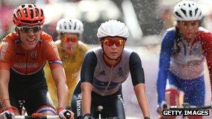 Lucy Martin of Team GB crosses the finish line during the Women's Road Race Road Cycling