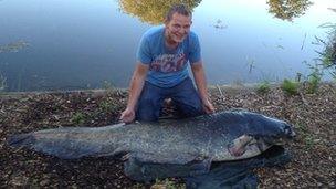 Angler James Jones, 31, of Southminster and his wels Catfish