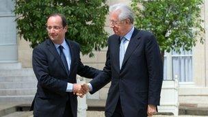 French President Francois Hollande and Prime Minister Mario Monti