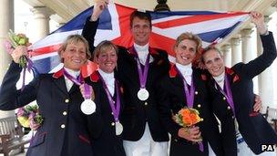 GB's equestrian team with their silver medals