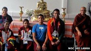 Most Ven Bogoda Seelawimala Thera with the Sri Lankan Olympic team inside the shrine