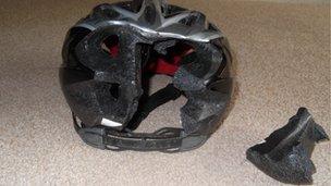 Steve Wilkinson's helmet after his accident