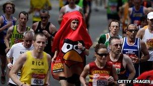 Man runs marathon in Angry Birds costume