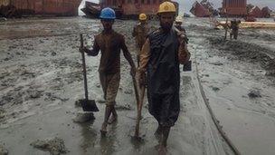 Workers at a ship yard in Bangladesh