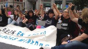 Wives of Spanish miners protesting in Gijon, northern Spain