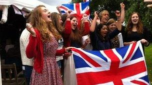 Celebrations at a party in Christleton, Chester, where supporters were cheering Tom James on