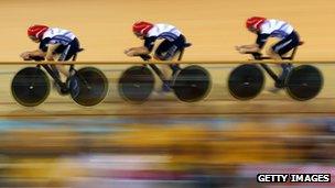 Dani King, Laura Trott, and Joanna Rowsell winning gold and breaking the world record