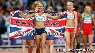 Jessica Ennis celebrates her victory