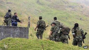 Farc rebels after clashing with government troops in July 2012