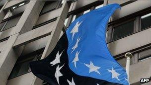 The European Coal and Steel Community Flag is up for the last time in front of the European Commission building 23 July 2002