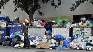 Rubbish bins in an Athens street, 12 Oct 11