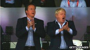 David Cameron and Boris Johnson in the Olympic stadium