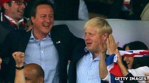 David Cameron and Boris Johnson at the Olympic stadium