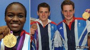 From left to right: Nicola Adams, Jonny Brownlee and Alistair Brownlee