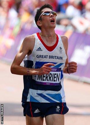 Lee Merrien crosses the finish line at London 2012