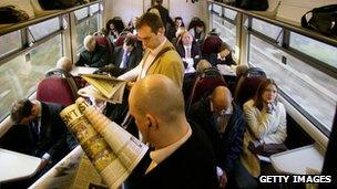 Commuters on a train