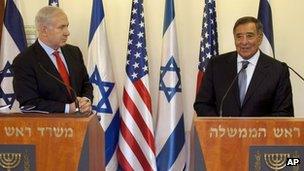 Israeli Prime Minister Benjamin Netanyahu and US Defence Secretary Leon Panetta in Jerusalem 1 August 2012