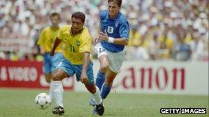 Romario in action for Brazil in the 1994 World Cup final