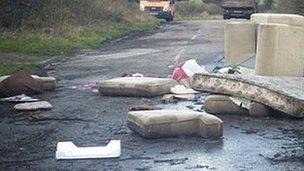 Fly tipping, including a mattress