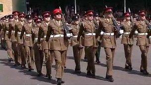Last trainees at passing out ceremony at Bassingbourn Barracks, Cambridgeshire