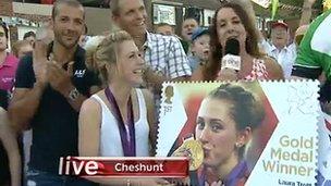 Olympic gold medallist Laura Trott at a homecoming party