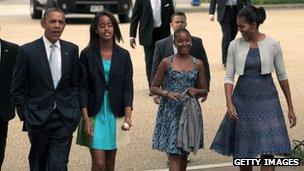 The Obama family walk to a church in Washington DC 19 August 2012