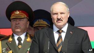 Belarus President Alexander Lukashenko at parade in Minsk, 3 Jul 12