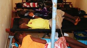 Children suffering from cholera at a treatment centre in a Guinea hospital