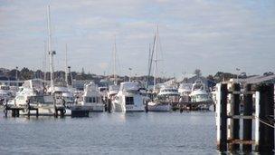 Boats moored in Fremantle, Perth, on 14 July 2012