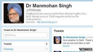 Screenshot of fake Indian prime minister Twitter account