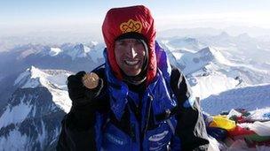 Kenton Cool on the summit of Everest with the Olympic gold medal