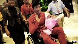 Chinese hurdler Liu Xiang as he arrived in Beijing