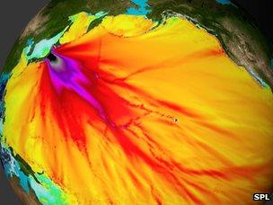 Tsunami path from Tohoku earthquake