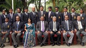 Sri Lanka Paralympic team together with the officials and the sports minister