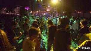 Young people dance at the open-air nightclub