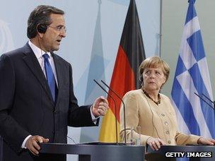 German Chancellor Angela Merkel with Greek PM Antonis Samaras in Berlin, 24 Aug 12