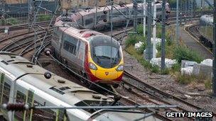 Virgin train arriving at Euston