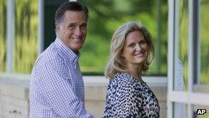 Republican presidential candidate Mitt Romney and his wife Ann in Wolfeboro, New Hampshire 27 August 2012