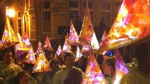 Lantern procession in Cardiff Bay