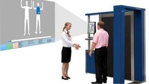 The body scanner, alongside the image the security officer will see