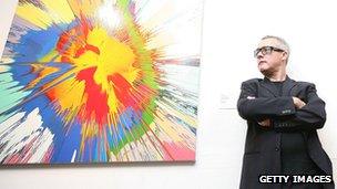 Damien Hirst with spin painting