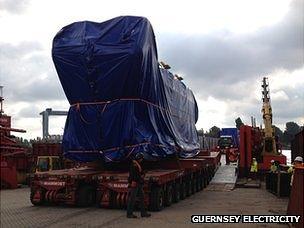 Guernsey Electricity generator being loaded onto cargo vessel Terra Marique in Holland