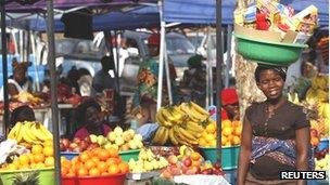 Market stalls in Luanda, Angola