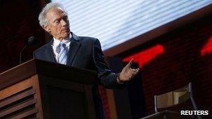 Clint Eastwood addressing an empty chair at the Republican National Convention