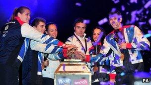 Olympians Karina Bryant, Max Whitlock, Sophie Hasking, Steven Burke, Beth Tweddle and Luke Campbell switch on the Blackpool Illuminations