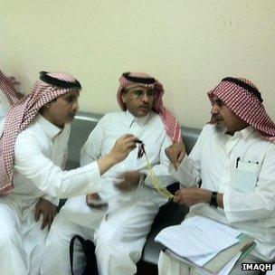 Rights activists Mohammad al-Qahtani (centre) and Abdullah al-Hamid (right)