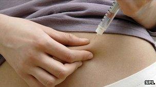 Woman injecting herself with insulin