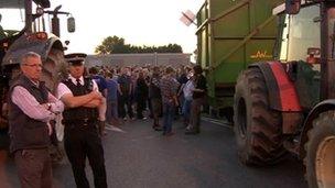 Protest at Robert Wiseman Dairies processing plant near Bridgwater, Somerset