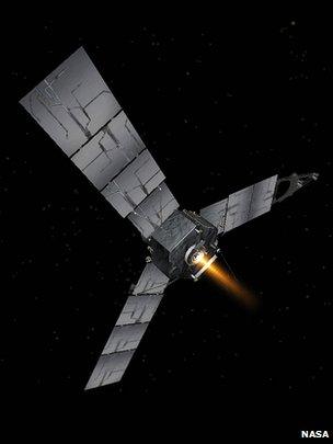 Artist's impression of Juno firing its Leros engine