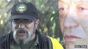 Farc leader Timochenko in a video released on 3 September 2012